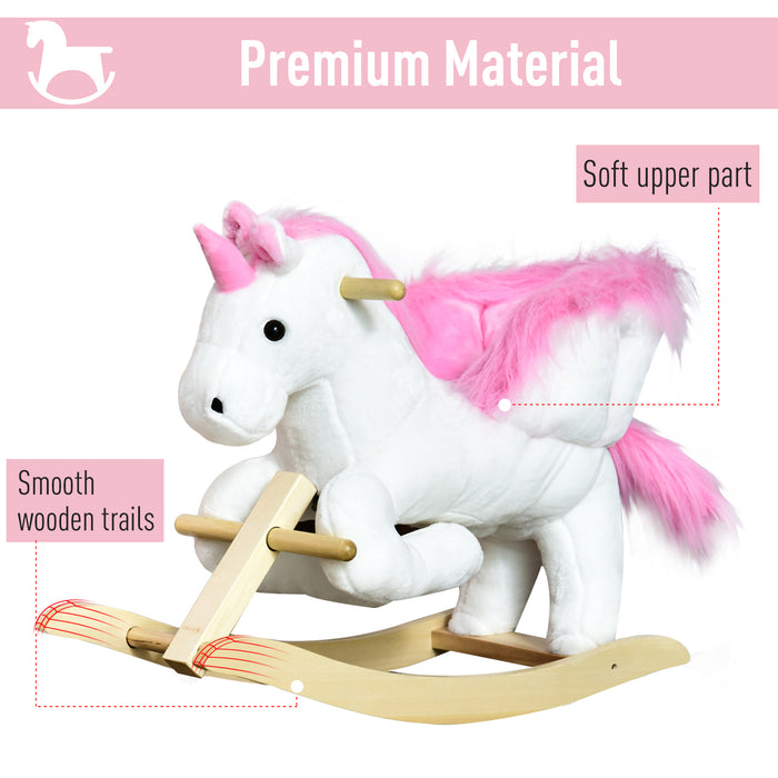 Unicorn Rocking Horse - Plush Wooden Riding Toy with Musical Features - Ideal for Children's Playtime and Development