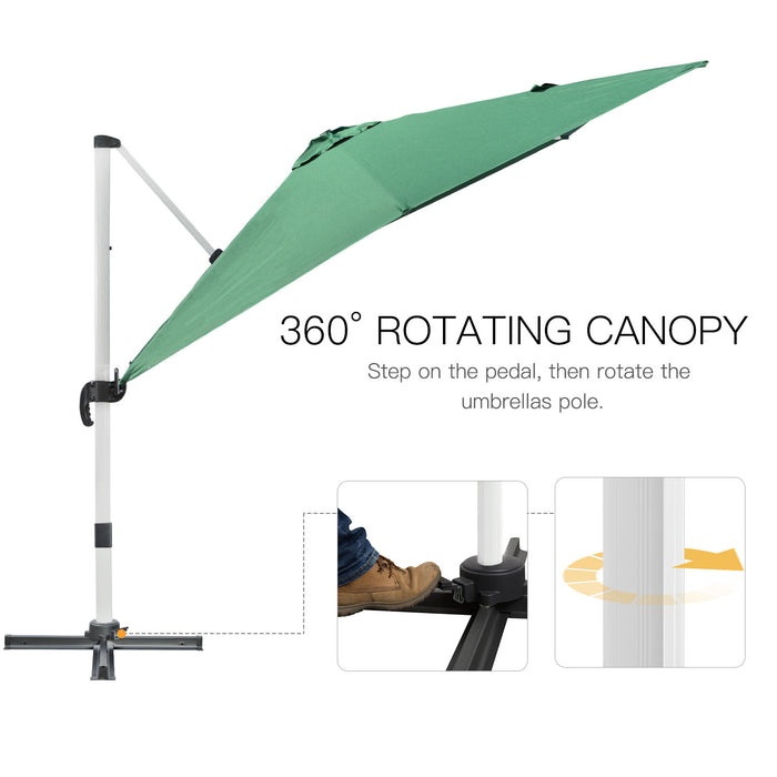 Cantilever Square Parasol Umbrella, 3x3m - Garden Shade with Crank Handle, Tilt, and 360° Rotation, Aluminium Frame with Cross Base - Perfect for Outdoor Relaxation and UV Protection