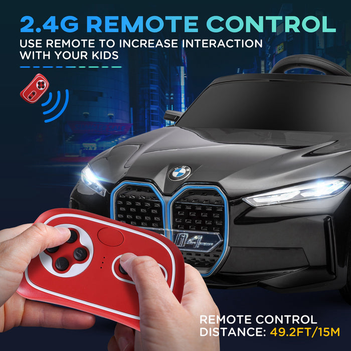 BMW i4 Licensed Electric Ride-On Car - 12V Kids' Battery-Powered Vehicle with Remote, Music, Horn, and Headlights - Portable Playtime Adventure for Children