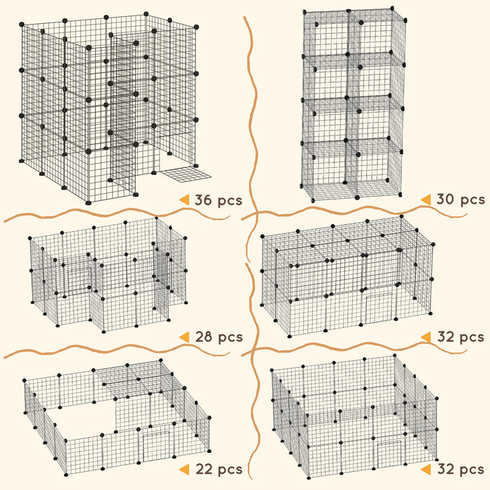 Metal Wire Small Animal Cage Playpen - 36-Panel Indoor/Outdoor Enclosure, Black - Ideal for Guinea Pigs, Rabbits, and Other Small Pets