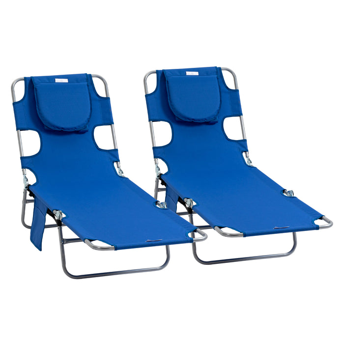 Foldable Sun Lounger Set with Reading Hole - Adjustable Backrest & Convenient Side Pocket - Ideal for Poolside Relaxation and Beach Reading