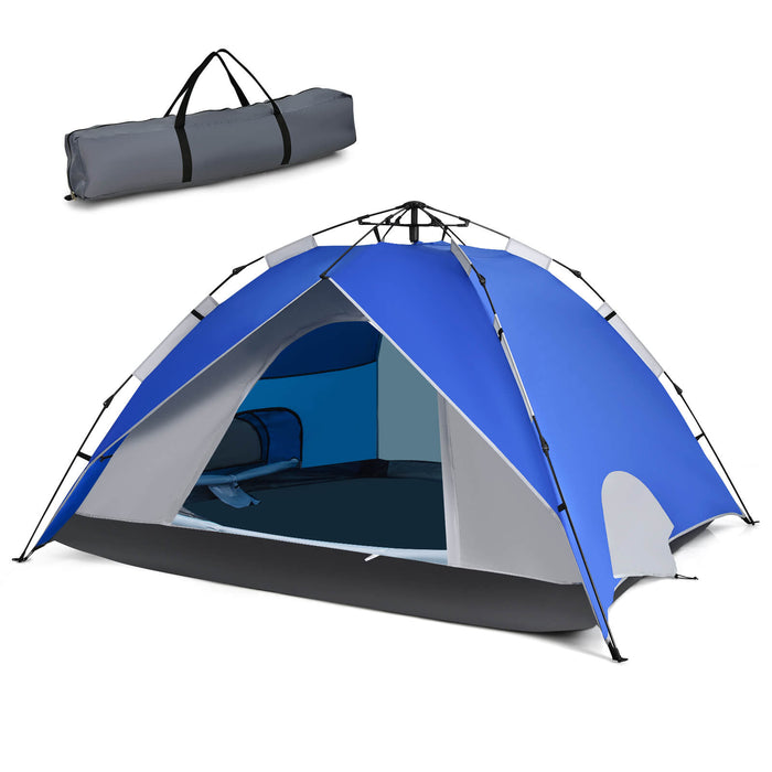 Pop-Up Camping Tent Brand - Blue, Instant Set-Up, 4-Person Accommodation with Carry Bag - Ideal for Outdoor Camping and Family Getaways