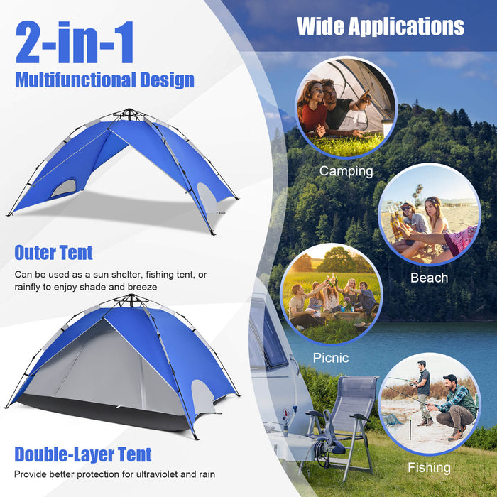 Pop-Up Camping Tent Brand - Blue, Instant Set-Up, 4-Person Accommodation with Carry Bag - Ideal for Outdoor Camping and Family Getaways