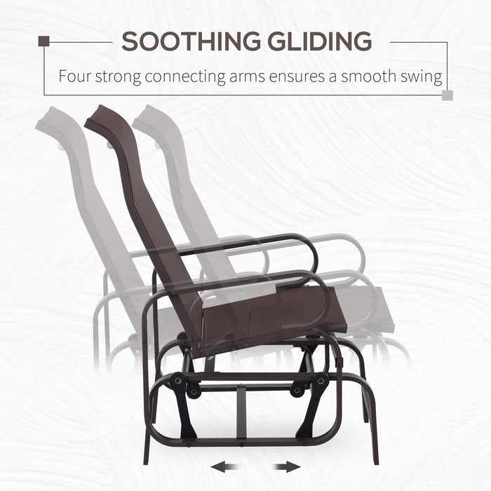 Outdoor Gliding Rocker - Sturdy Metal Frame Garden Swing Chair, Patio & Poolside Seating, Comfortable Brown Finish - Ideal for Relaxing in Backyard