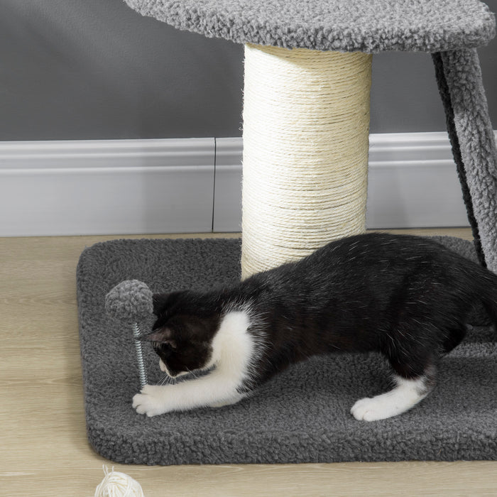 Deluxe Cat Tower with Multiple Scratching Posts - Plush Pad, Cozy Bed & Hanging Toy Ball, Dark Grey & Beige - Perfect Play Structure for Cats up to 6 Kg