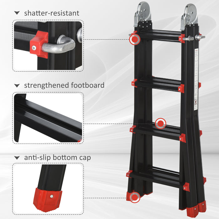 4M Aluminium Duo Ladder - Telescopic Herringbone & Multi-Purpose Design with Non-Slip Steps - Ideal for DIY, Workshop, and Home Gardening Use