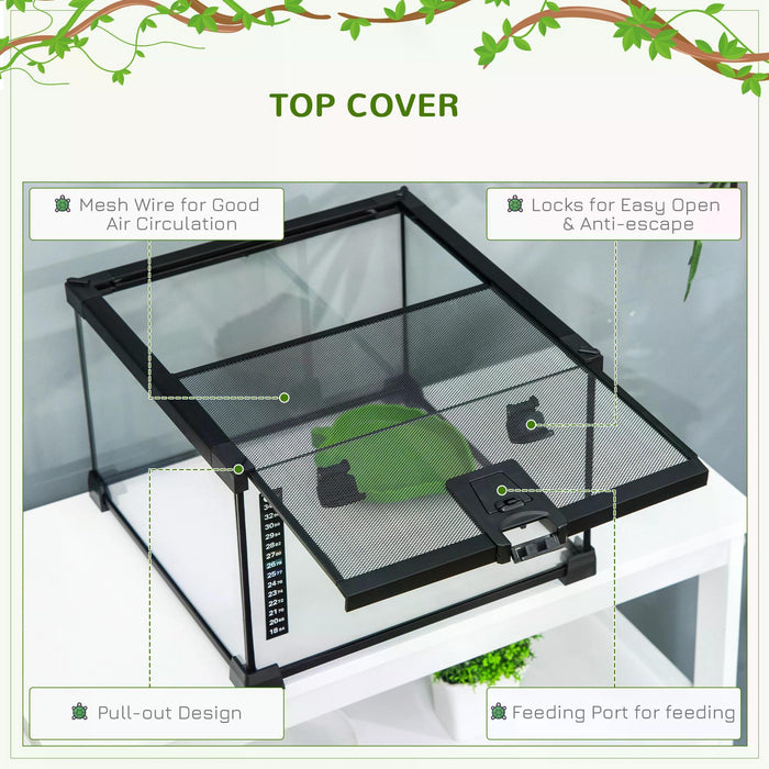 Reptile Glass Terrarium 30x30x20cm - Climbing Pet Breeding Tank with Arboreal Box Design - Includes Strip Patch Thermometer for Heat Monitoring