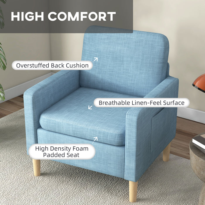 Comfy Modern Accent Armchair - Upholstered Fireside Seat for Living Room & Bedroom - Ideal for Home Office, Relaxation in Light Blue