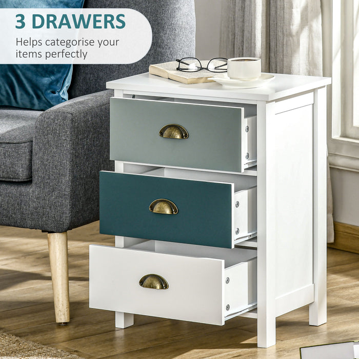 Chic Grey and Blue Nightstands - Set of 2 Bedside Tables with 3 Drawers and Metal Handles - Stylish Storage Solution for Bedroom and Living Room