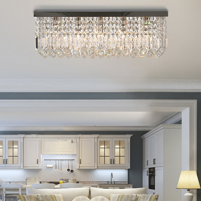 Modern Square Crystal Ceiling Chandelier - E14 Base, Silver Finish, 80x25x23cm for Living & Dining Room Elegance - Ideal Lighting Fixture for Sophisticated Home Ambiance