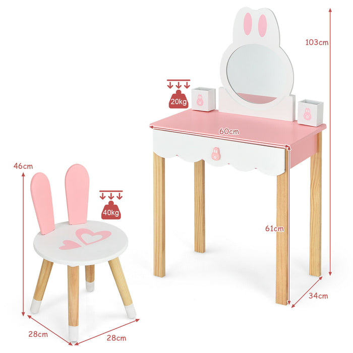 Kids Vanity Table and Chair Set - Pretend Play Furniture with Mirror and Drawers, Pink - Ideal for Imaginative Playtime