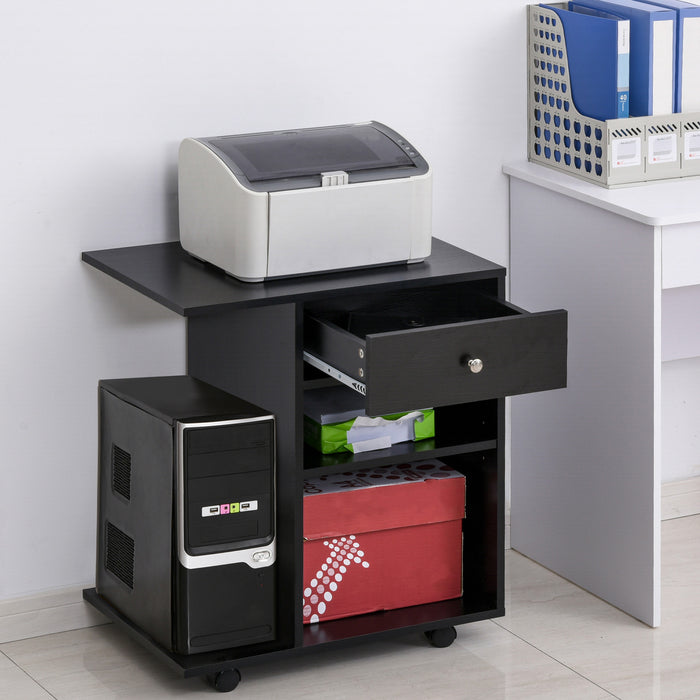 Mobile Printer Stand with CPU Holder - Rolling Cart with Drawer, Adjustable Shelf, and Wheels for Office - Space-Saving Desk-Side Storage Solution