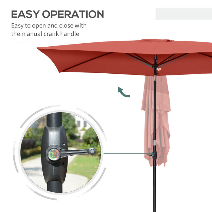 Rectangular Patio Market Umbrella with Crank and Push Button Tilt - 2x3m Outdoor Sun Shade, Aluminum Pole in Wine Red - Ideal for Garden and Outdoor Comfort