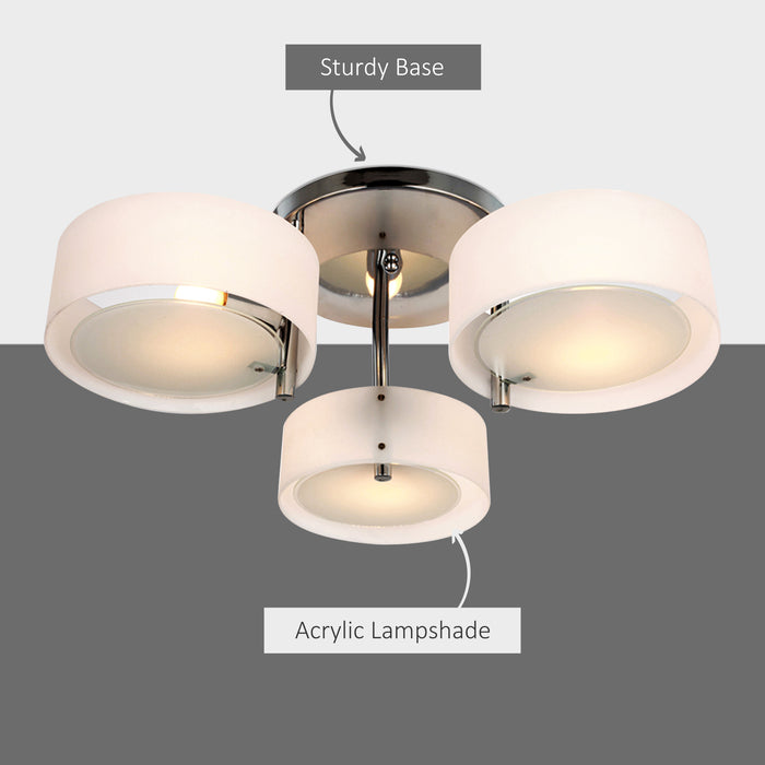 Acrylic Lamp 3-Light Pendant - Flush Mount Indoor Chandelier with Chrome Finish - Ideal for Office, Living Room, or Bedroom Lighting