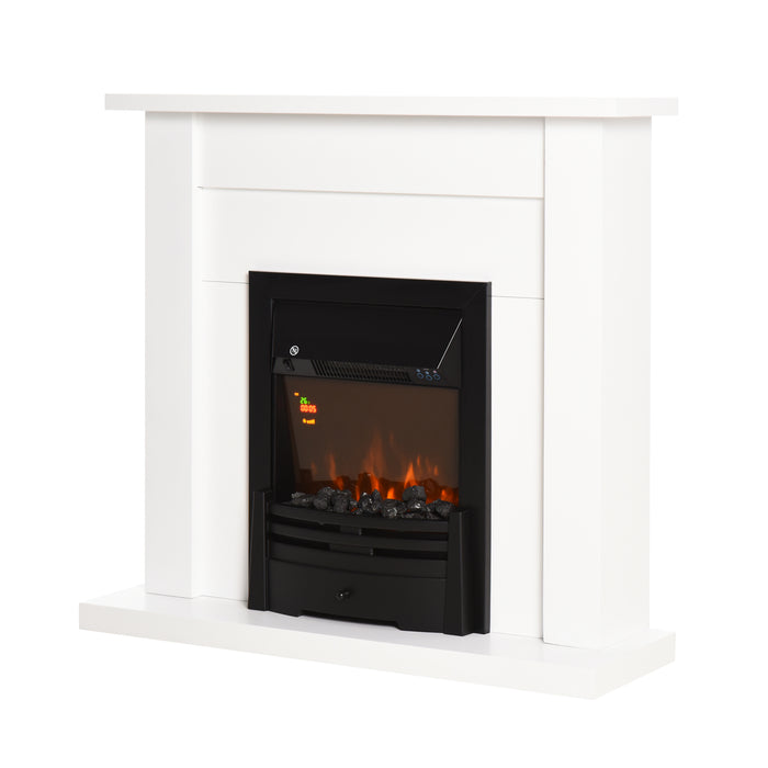 Modern LED Electric Fireplace Suite with Curved Mantelpiece - Marble Stone Design, Tempered Glass & Intelligent Safety Features - Perfect for Cozy, Remote-Controlled Indoor Heating