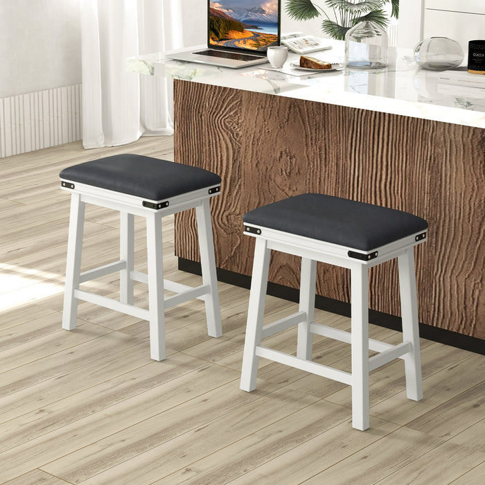 Upholstered Backless Bar Stools - Set of 2, PU Leather Padded Seat in White - Ideal for Home Bar or Kitchen Counter Seating Solutions