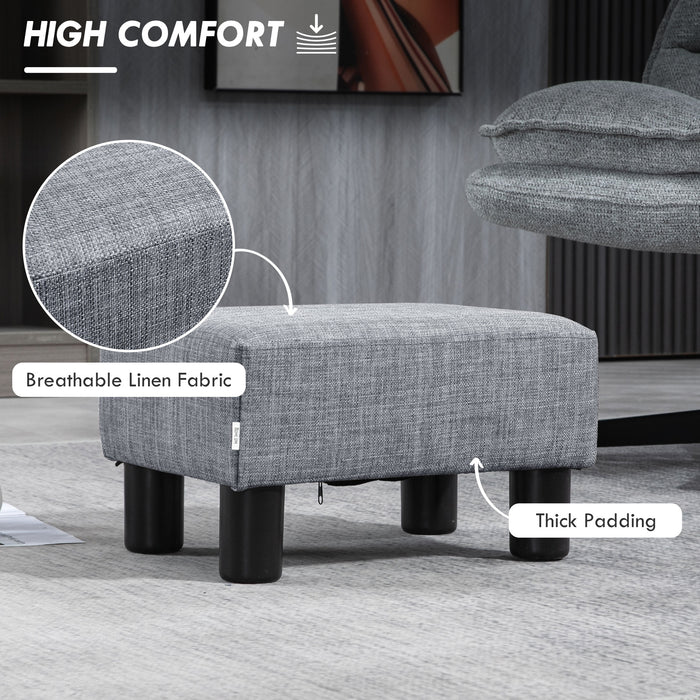 Linen Fabric Cube Ottoman - Durable Footstool with 4 Sturdy Plastic Legs - Space-Saving, Comfortable Seating for Living Room