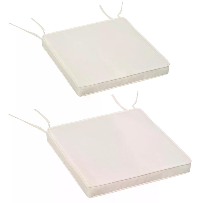 Bench Cushion Seat Pads Set of 2 with Straps - White 45x45 cm Comfortable Padding for Dining Chairs and Patio Furniture - Ideal for Indoor and Outdoor Seating Comfort