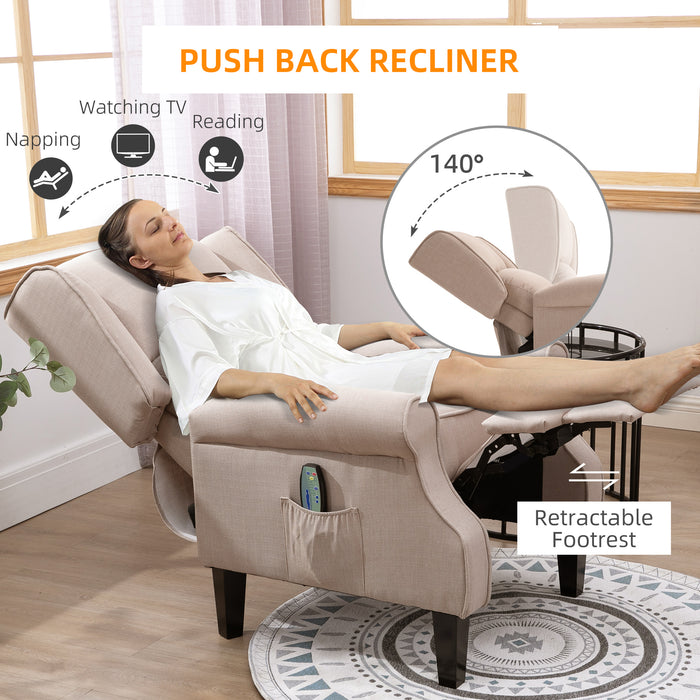 Heated Reclining Massage Armchair with Footrest - Beige Linen Fabric - Ideal for Relaxation and Comfort at Home