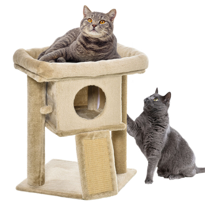 Climbing Activity Center for Cats - Sturdy Kitten Tower with Jute Scratching Pad, Ball Toy, Condo, Perch & Bed - 40x40x57cm Coffee-Hued Cat Playground for Scratching and Relaxing