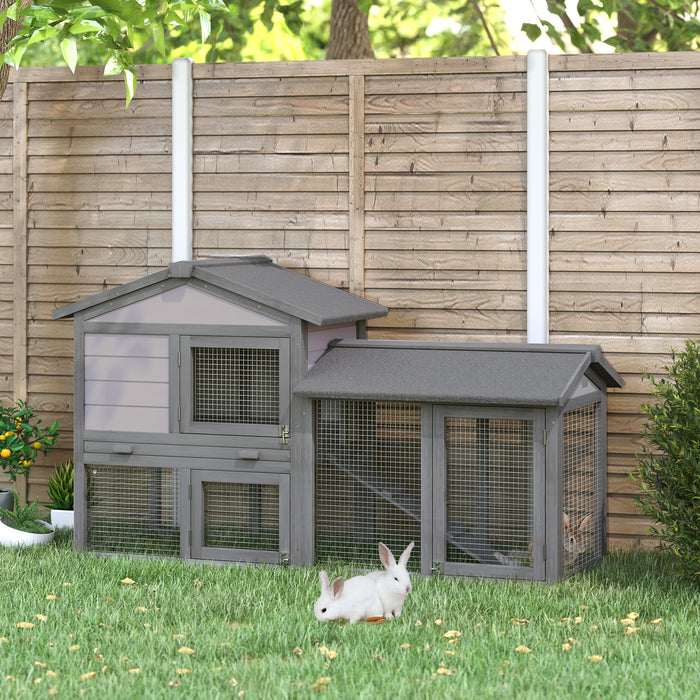 Double-Deck Wooden Rabbit Hutch - Weatherproof Small Pet Shelter with Ramp, 147x54x84cm - Ideal for Guinea Pigs & Small Animals