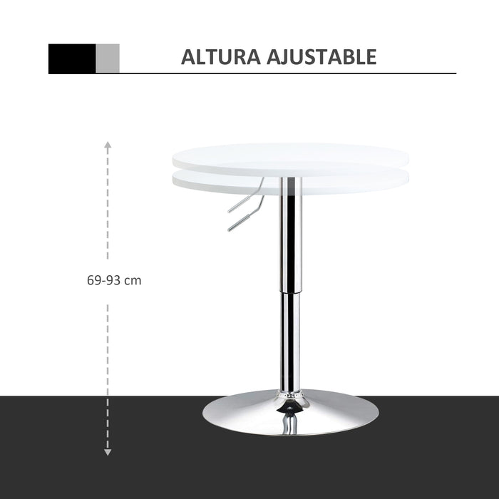 Adjustable-Height Bar Table Φ60cm - Round Swivel Top Bistro Counter with Sturdy Metal Frame, Stylish White - Ideal for Kitchen or Conservatory Spaces