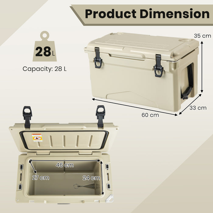 Rotomolded Cooler, 28L - Insulated Ice Chest, Portable, Dark Grey - Ideal for Outdoor Events and Camping