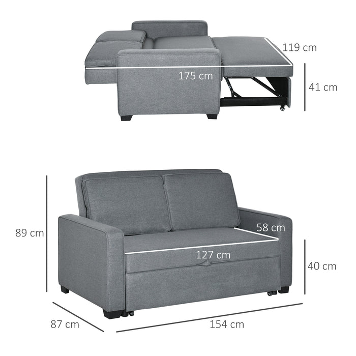 Click Clack Double Sofa Bed with Pull Out Feature - Adjustable Backrest, Comfortable Living & Bedroom Furniture - Space-Saving Sleeper Couch for Guests, Grey