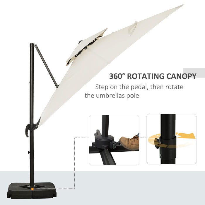 Cantilever Crank & Tilt Parasol - 3x3m Beige Overhanging Garden Umbrella with 360° Rotation - Includes Base Weights and Protective Cover for Outdoor Patio Use