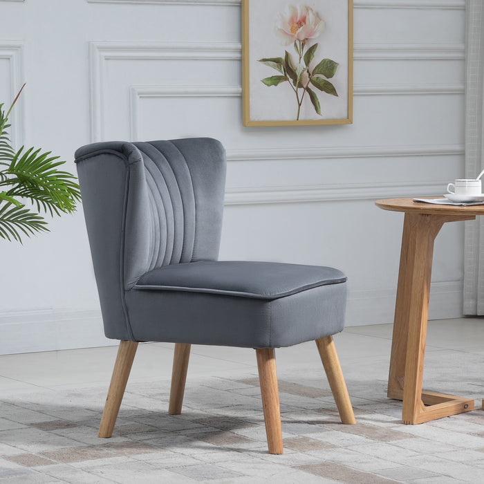 Fabric Upholstered Accent Chair - Contemporary Living Room Seat with Rubberwood Legs and Plush Cushioning, Grey - Elegant Comfort for Home or Office Spaces