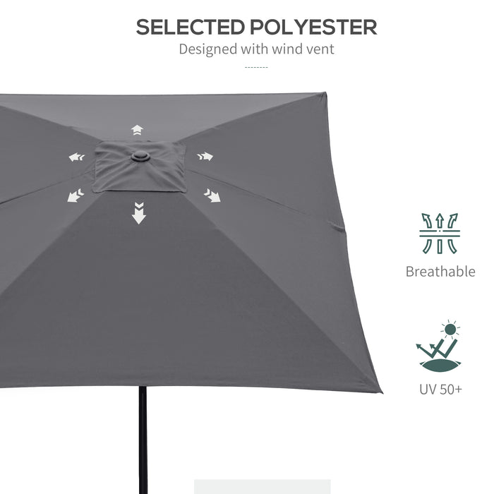 Rectangular Garden Market Umbrella with Crank and Tilt - 2x3m Outdoor Sun Shade, Aluminium Pole, Dark Grey - Ideal for Patio, Deck, and Backyard