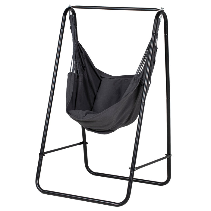 Comfortable Hanging Hammock Chair with Sturdy Stand - Dark Grey Swing Chair with Plush Cushion - Ideal for Indoor Relaxation and Patio Lounging