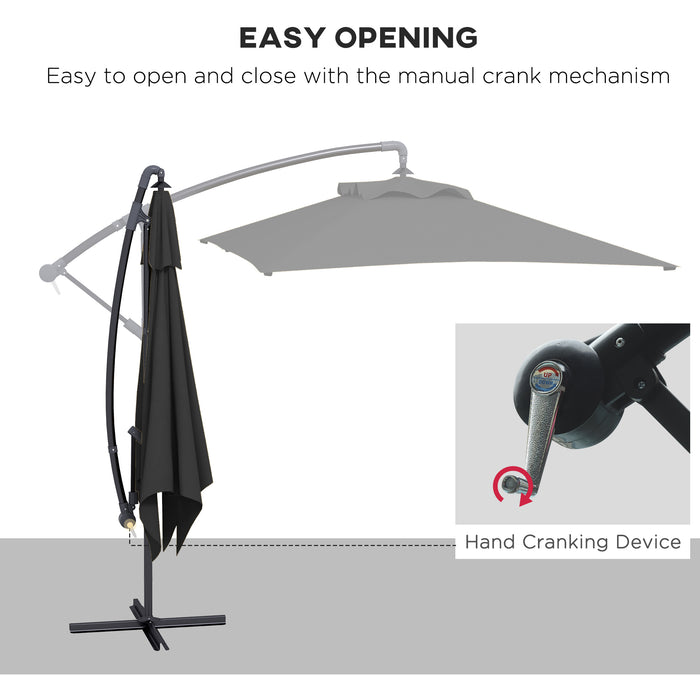 - Large Cantilever Parasol with Sturdy Cross Base - Banana Style Patio Umbrella with Crank Handle, 6-Rib Structure, 3x2m Coverage - Ideal for Outdoor Lounging and Sun Protection