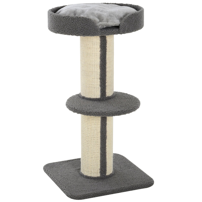 Cat Tree with Sisal Scratching Post - 81cm Kitten Activity Center with Climbing Frame & Large Platform - Cozy Lamb Cashmere Perch for Cats, Grey