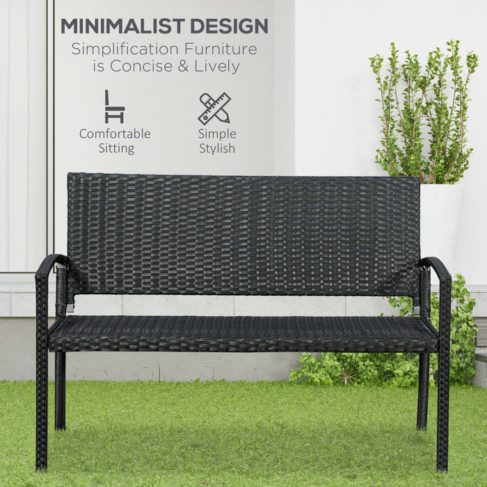 Rattan Chair 2-Seater Loveseat - Black Rattan Outdoor Furniture - Perfect for Couples and Patio Conversations