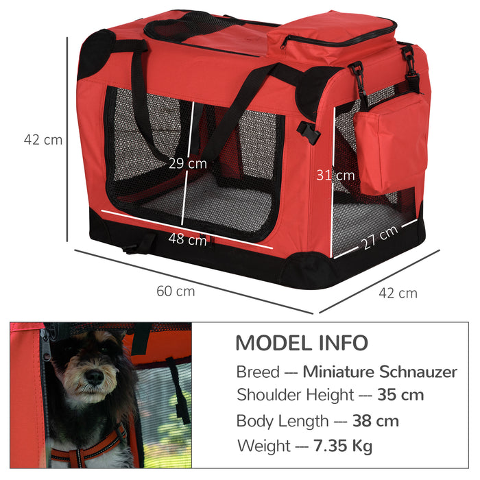 Portable Pet Carrier - Folding Dog and Cat Travel Bag with Durable PVC Oxford Fabric, Small Size 60x42x42 cm - Ideal for Miniature Dogs and Small Cats, Vibrant Red Color