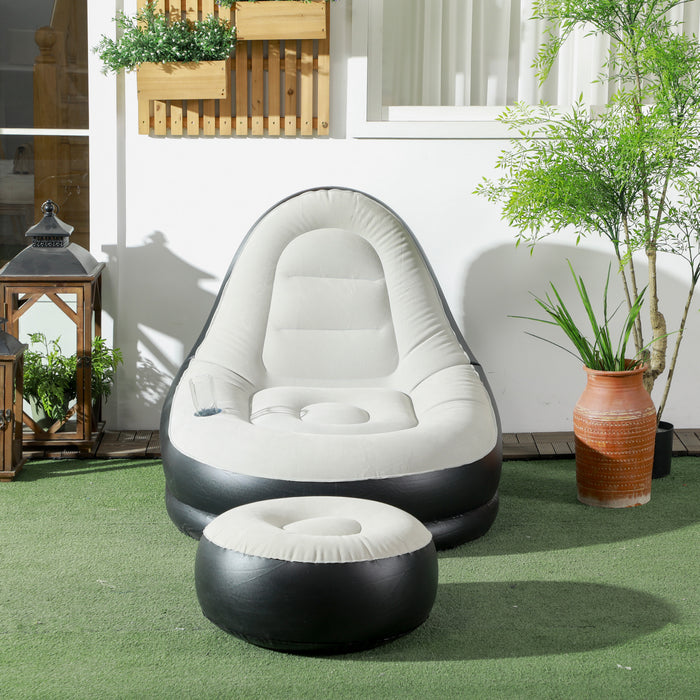 Inflatable Lounger with Footrest and Built-in Cupholder - Comfortable Chair Set for Gaming, Reading, Movies - Perfect for Relaxation and Entertainment Spaces