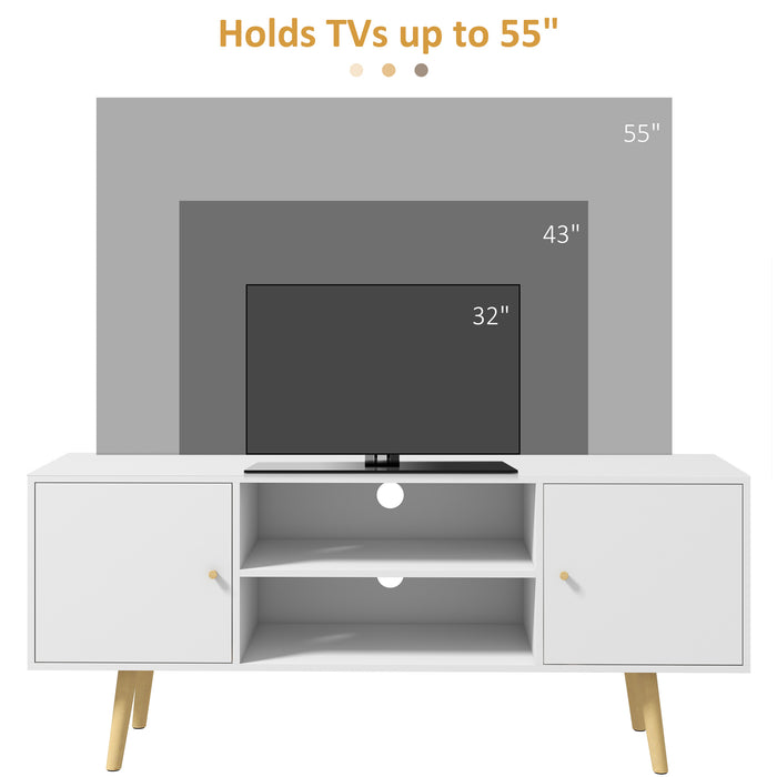 TV Stand with Wood Legs - Accommodates 55-Inch TVs, Storage Shelves - Stylish Living Room Organization Solution