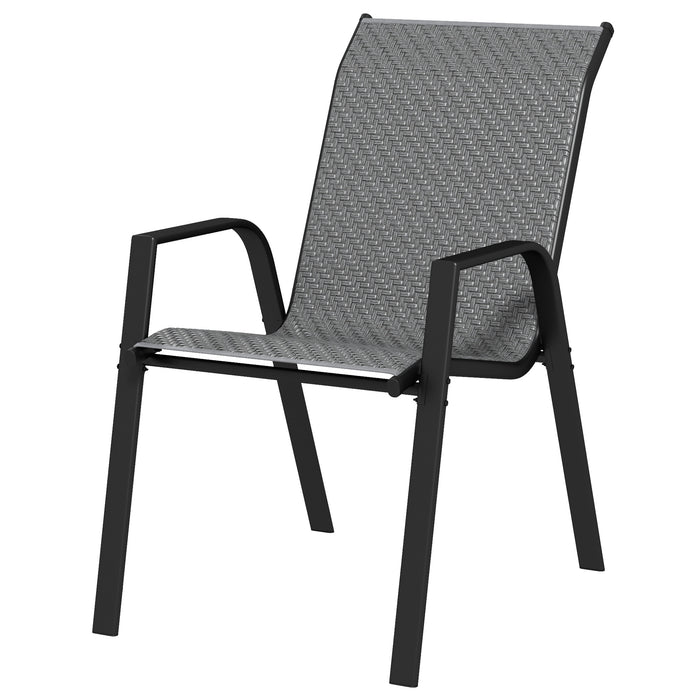 Outdoor Rattan Chair Ensemble - Set of 4 Stackable Chairs with Armrests & Backrest in Grey - Ideal for Patio & Garden Seating