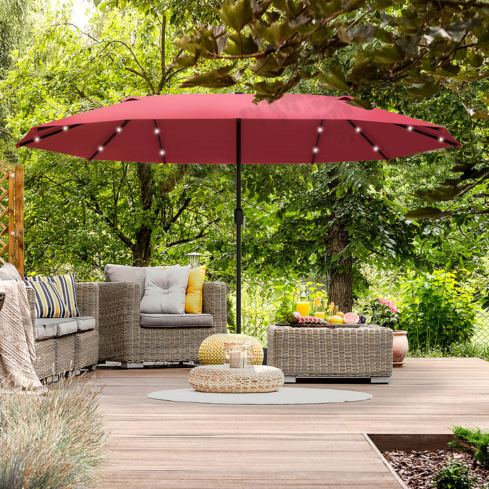 Double-Sided 4.4m Solar LED Outdoor Umbrella - Wine Red Sun Shade Parasol for Garden and Patio - Ideal for Day/Night Relaxation, Base Not Included