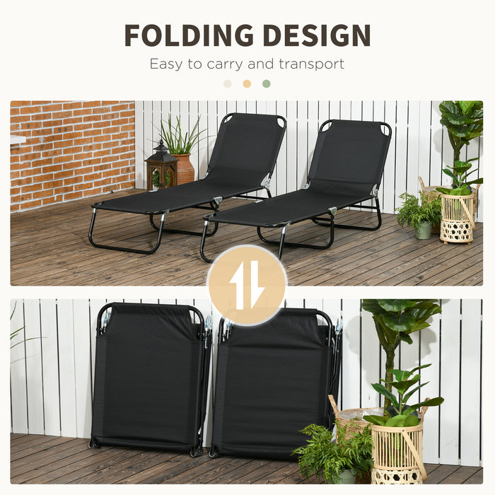 Outdoor Day Bed Set - 2-Pack Reclining Sun Loungers with Breathable Mesh - Steel Framed Garden Chairs for Beach & Patio Comfort