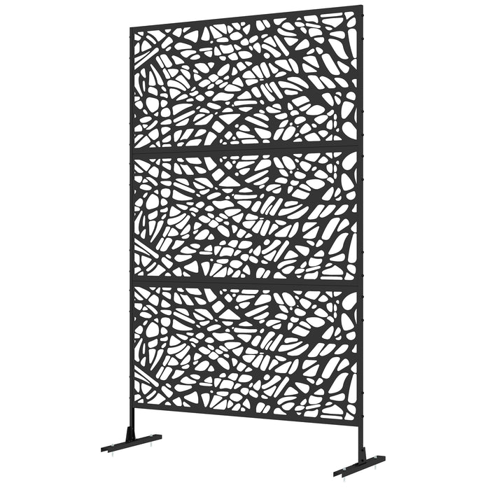 Outdoor Metal Privacy Screen - Black Twisted Lines Decorative Divider - Enhances Garden Spaces & Patio Seclusion