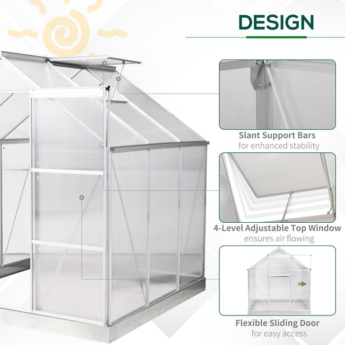 Walk-In Polycarbonate Greenhouse - 6x6 ft Aluminum Frame with Sliding Door and Adjustable Ventilation - Ideal for Growing Plants and Seedling Protection