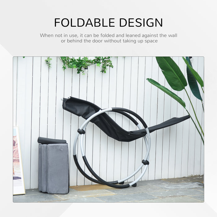 Orbital Rocking Chair with Anti-Drop Feature - Folding Lounger with Removable Mat, 2-in-1, 145x74x86cm in Black and Grey - Ideal for Relaxing and Comfort Outdoors