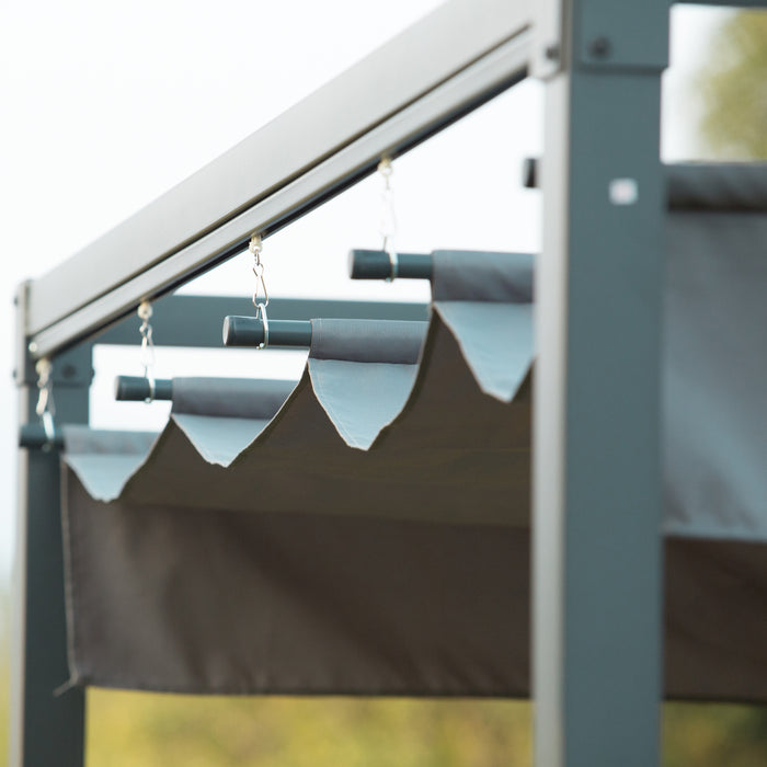 Wall-Mounted 3x2m Pergola Gazebo - Retractable Canopy Sun Shade with Sturdy Metal Frame, Grey - Ideal for Garden Parties and Outdoor Shelter