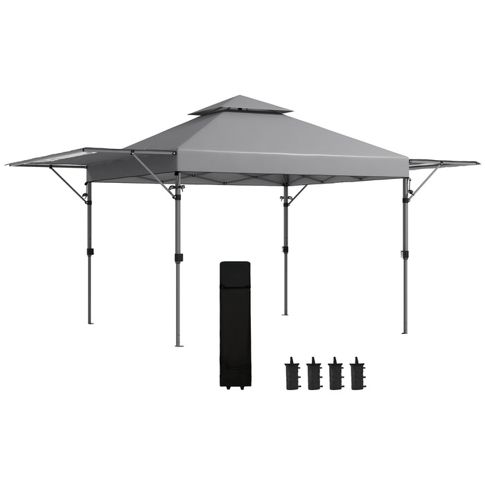 Extendable Dual Awning 5 x 3m Pop-Up Gazebo - Easy One-Person Setup Marquee Party Tent with 1-Button Push & Double Roof - Includes Sandbags for Stability in Outdoor Events