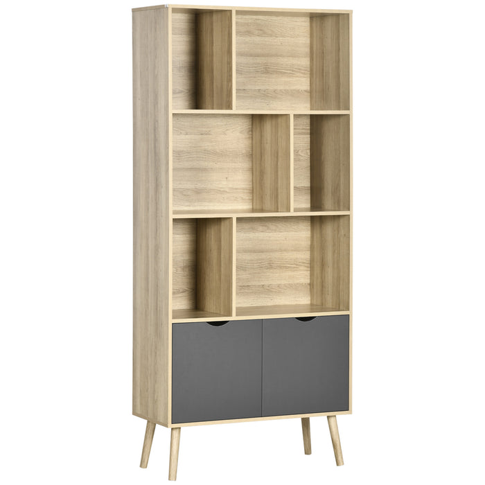 Contemporary Bookshelf with Lower Cupboard - 6-Tier Display & Storage, Dual-Color Design - Ideal for Living Room, Home Office, and Study Organization