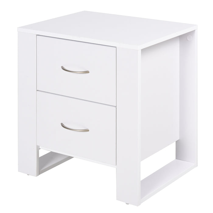 Modern 2-Drawer Bedside Table with Handles - Elevated Base, Melamine-Coated Nightstand for Bedroom Storage - Ideal for Organized Bedtime Essentials, White