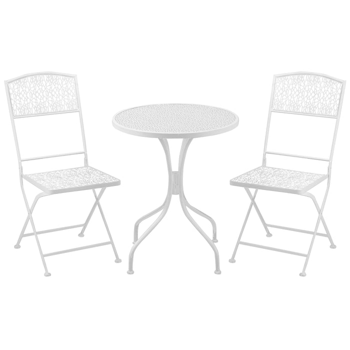 Compact White Bistro Set for Two - Folding Chairs and Round Table, Durable Metal Construction - Ideal for Small Gardens and Balconies