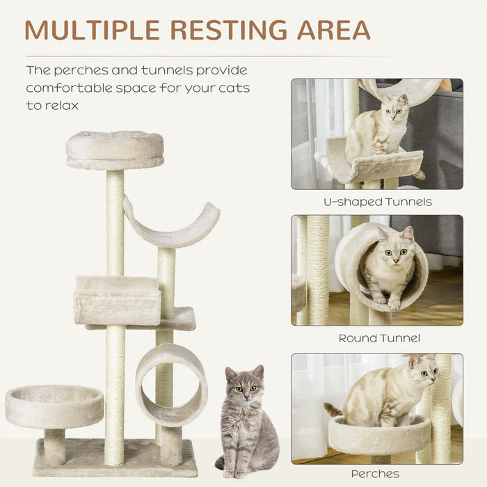 Plush Beige Cat Tree - Spacious 50x40x105cm Climbing & Lounging Tower - Ideal for Indoor Cats' Play & Rest